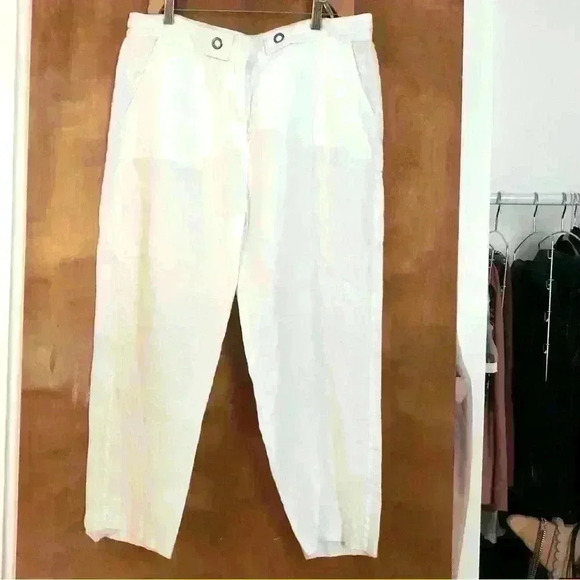 White Pure  Linen Pants - Picture 1 of 3